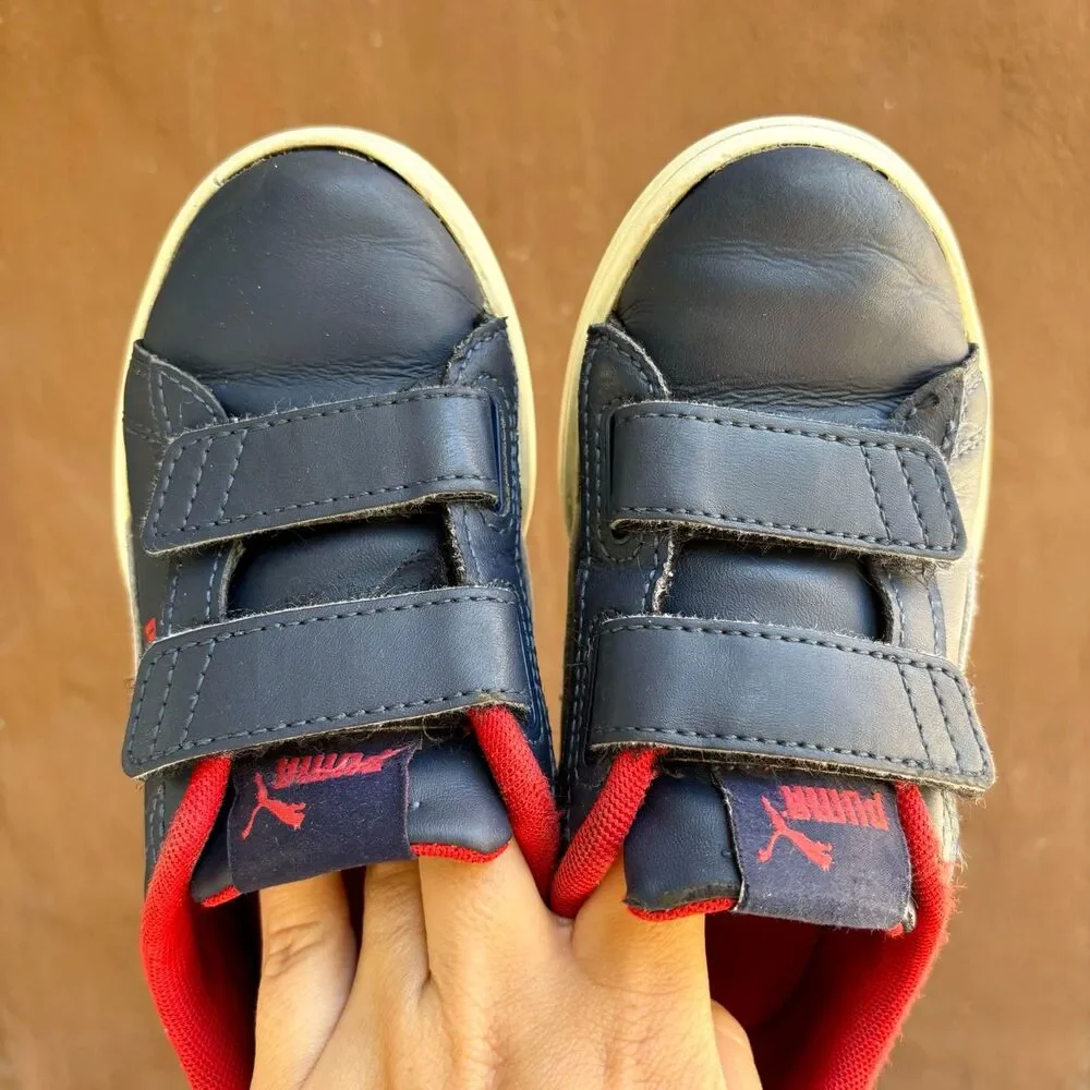 PUMA Unisex Smash Velcro Closure Sneakers in Red White + Blue